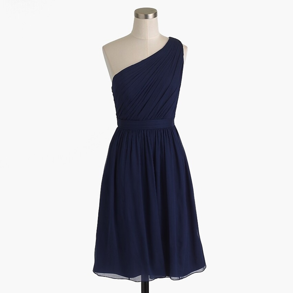 Navy J. Crew Kylie dress in silk chiffon, size 4